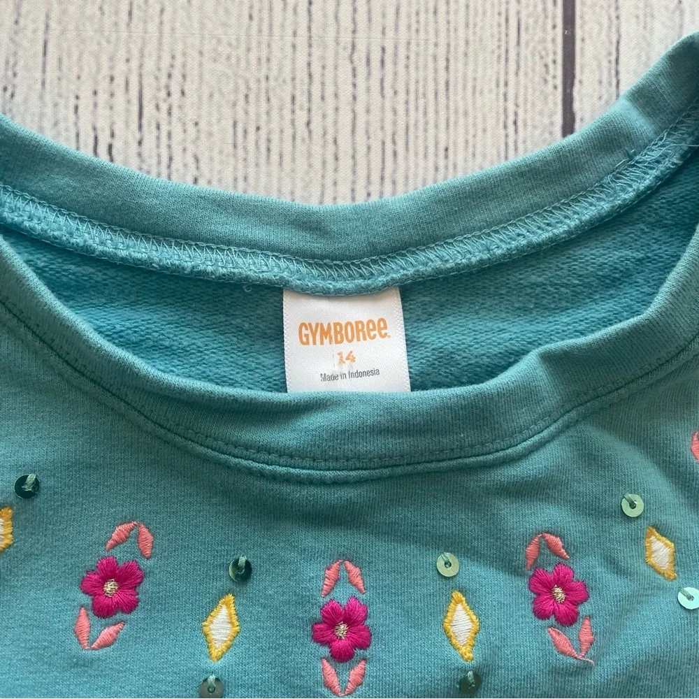 Gymboree Ready, Jet Go Teal Floral Shift Dress Size 14
